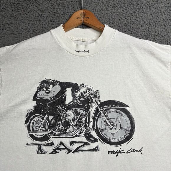 Vintage Taz Biker Graphic Looney Tunes Tshirt Mens Boxy XL Harley Cartoon